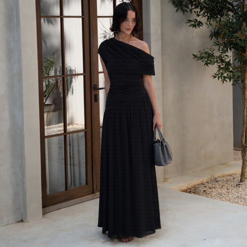 Damen Elegantes asymmetrisches Maxikleid mit Raffungen R&B