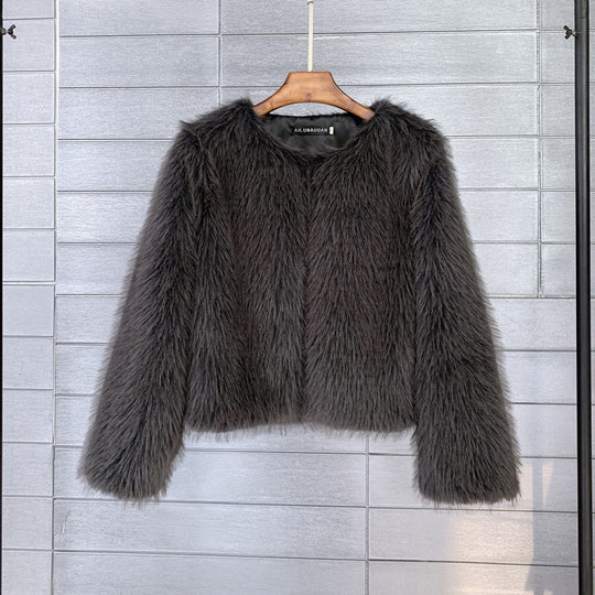 Damen Flauschige Kurzjacke aus hochwertigem Kunstfell mit eleganten Ärmeln R&B