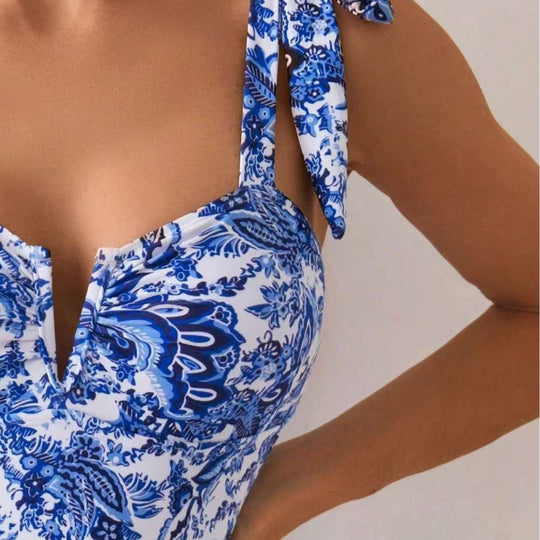 Damen Einteiliger Badeanzug mit verstellbaren Trägern und floralem Design R&B