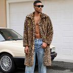 Herren Luxus Kunstpelzmantel mit Leopardenmuster R&B
