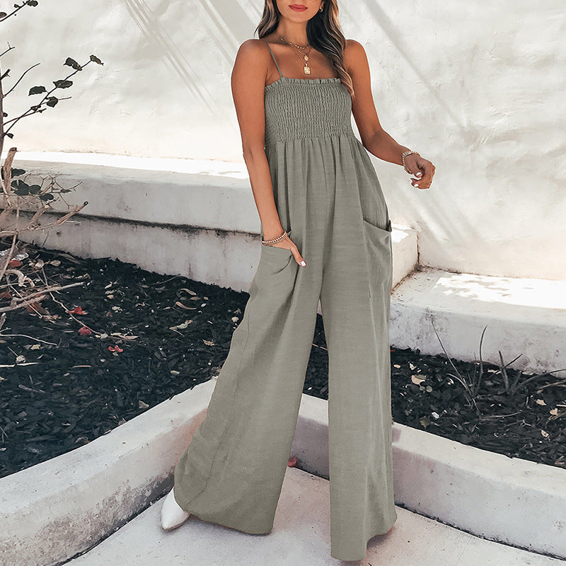 Damen Weit geschnittener Jumpsuit mit elastischem Oberteil und praktischen Taschen R&B
