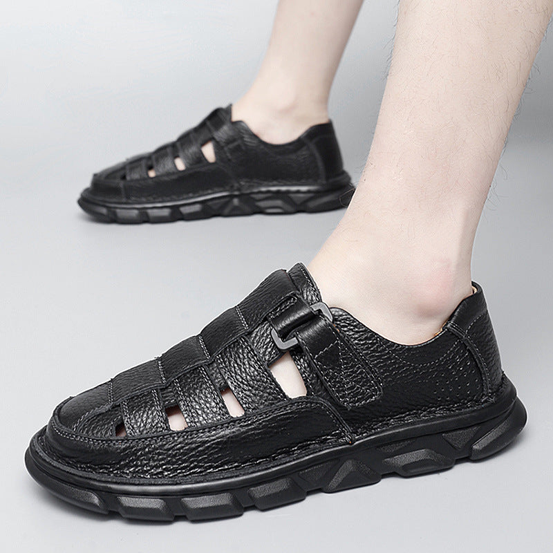Herren offene Leder-Sandalen mit praktischem Klettverschluss und rutschfester Sohle R&B