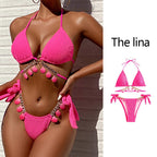 Damen Triangel-Bikini mit fransenförmigen Akzenten und funkelnden Kettenverzierungen
