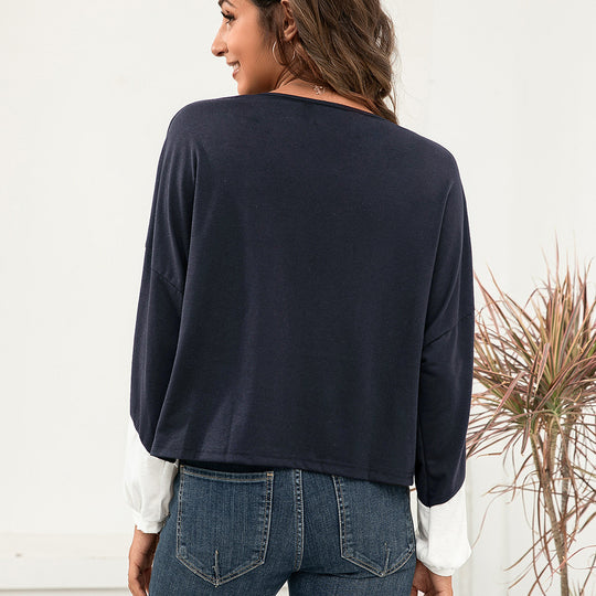 Damen lässiges Oversized T-Shirt mit Farbblockdesign und Rundhalsausschnitt R&B