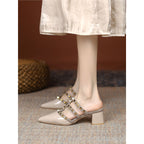 Damen elegante Slingback Mules mit dekorativen Riemen R&B