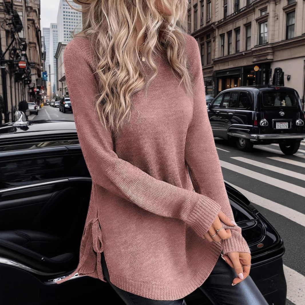Damen lässiger Pullover mit seitlichen BindR&Bändern R&B