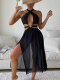 Damen elegantes Strandkleid mit Riemen und Ringdetail