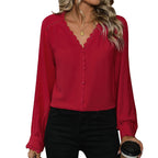 Damen Chiffonbluse mit feinen Spitzenakzenten und Knopfdetails R&B