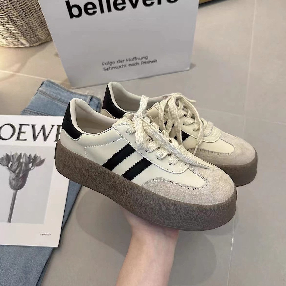 Damen Platform Sneakers mit modischem Design und dicker Sohle R&B