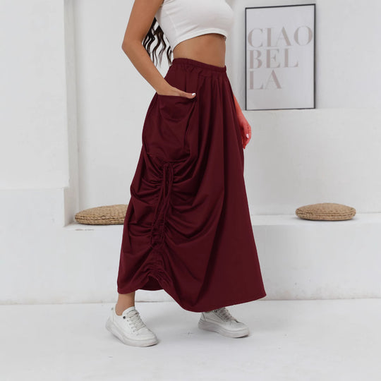 Damen Maxirock mit seitlichen Raffungen und praktischen Taschen R&B