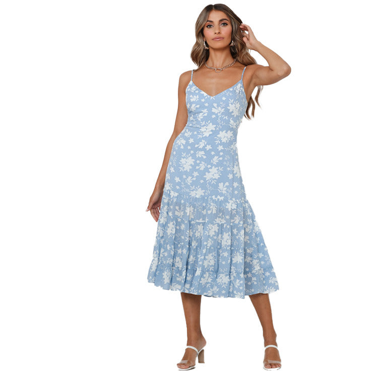Damen Sommerliches Blumenkleid mit romantischem Volant und Spaghettiträgern R&B