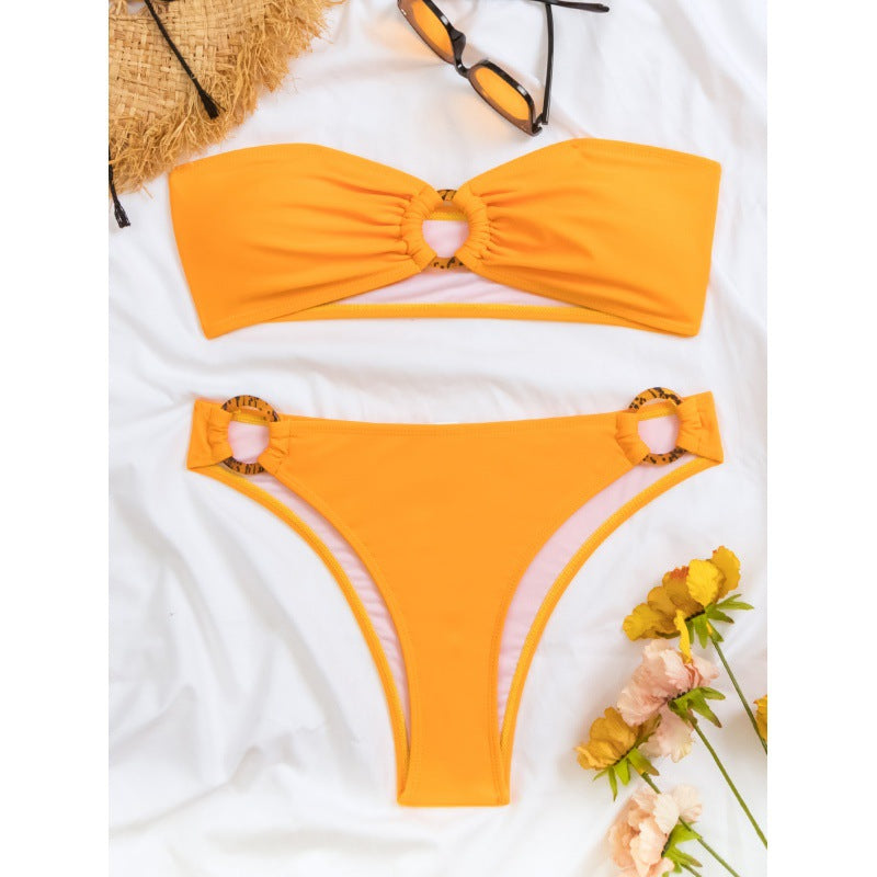 Damen Bandeau-Bikini mit elegantem Ringdetail und hohem Beinausschnitt R&B