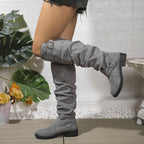 Damen Overknee-Stiefel aus weichem Wildleder mit dekorativem Schnallen-Detail R&B