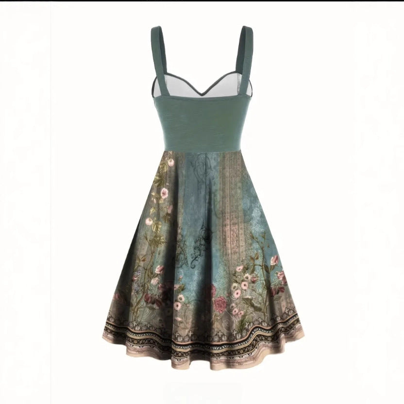 Damen  Kleid mit floralem Design und Zierknöpfen R&B