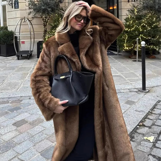 Damen Luxuriöse Kunstfelljacke mit elegantem Revers R&B