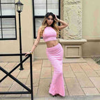Damen Elegantes und figurbetontes Halbarm-Top mit hohem Schnitt und passendem Rock R&B