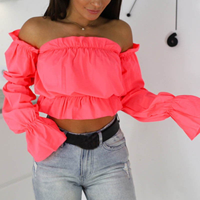 Damen Off-Shoulder Bluse mit Rüschendetails R&B