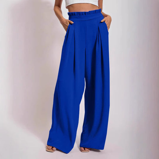 Damen Weite Culotte-Hose mit Falten und elastischem Bund R&B