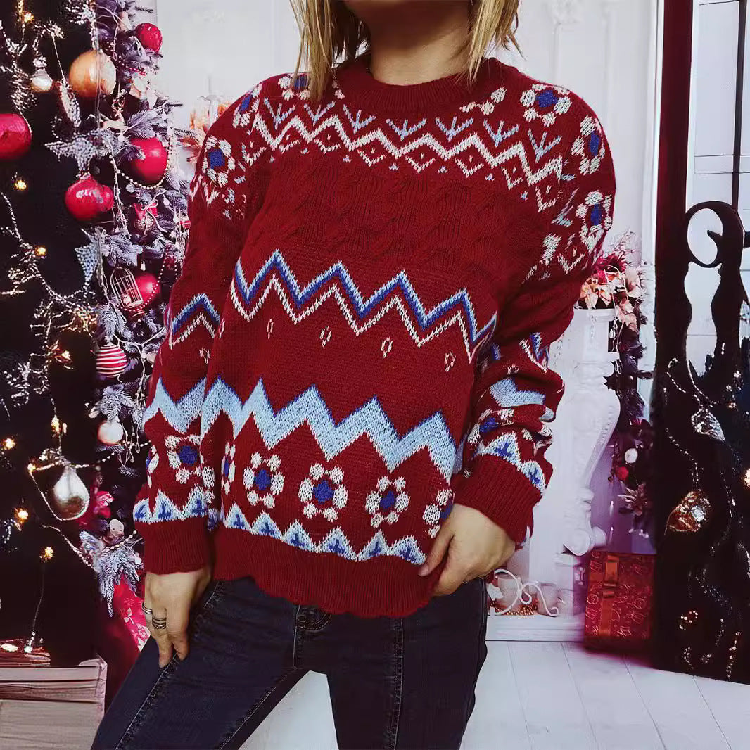 Damen festlicher Strickpullover mit nordischem Muster R&B