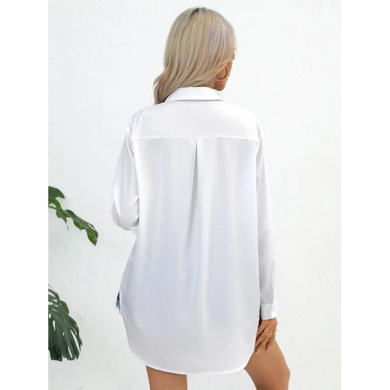 Damen elegante langärmelige Bluse aus atmungsaktiver Baumwolle R&B