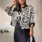Damen entspannte Bomberjacke mit extravagantem Leoparden-Motiv R&B