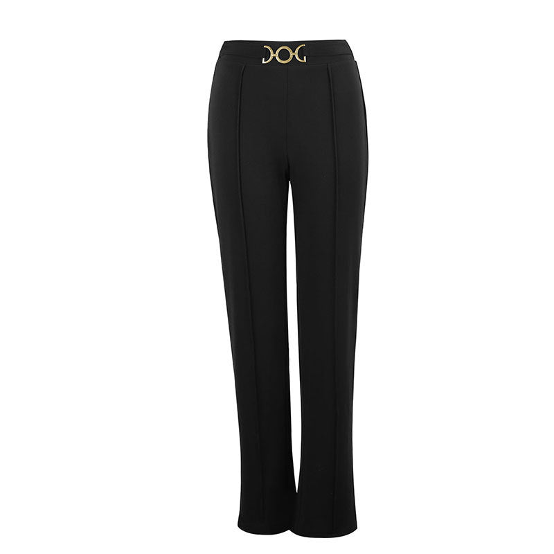 Damen Elegante Hochtaillierte Stoffhose mit diagonalen Nähte und dekorativem Gürtel R&B