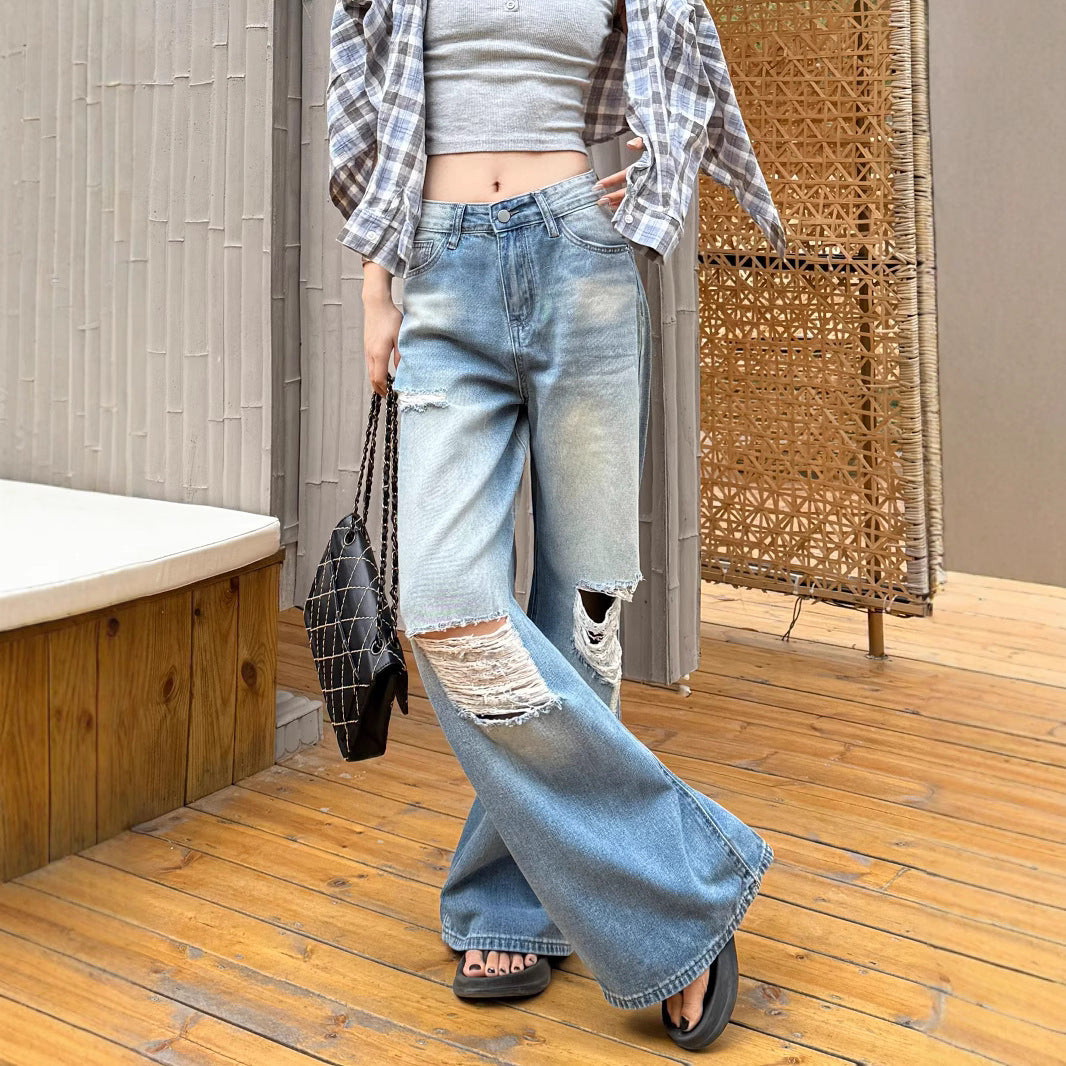Damen Weite Destroyed Jeans im lässigen Vintage-Look R&B
