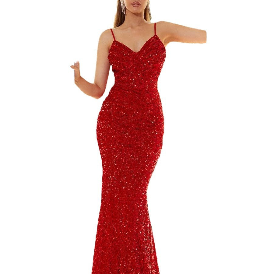 Damen glamouröses Abendkleid mit herzförmigem Ausschnitt und funkelnden Pailletten R&B