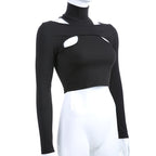 Damen trendiges Oberteil mit Cut-Outs und hohem Kragen R&B