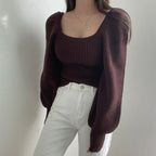 Damen Cropped Pullover mit voluminösen Ärmeln und Rippstruktur R&B