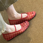 Damen Ballerinas mit modernem Karomuster und elastischem Riemchen R&B