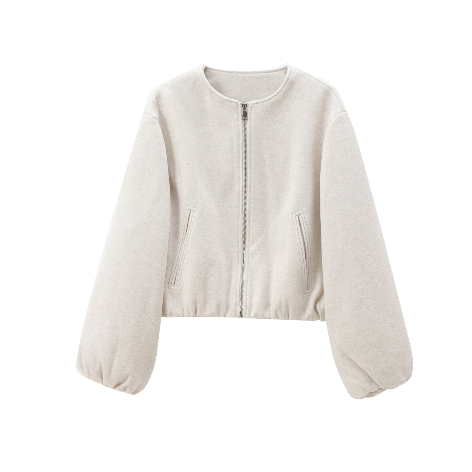 Damen modische Zip-Jacke mit oversized Ärmeln und tiefen Taschen R&B