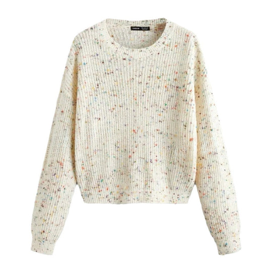 Damen lockerer Rippenpullover mit bunten Akzenten R&B