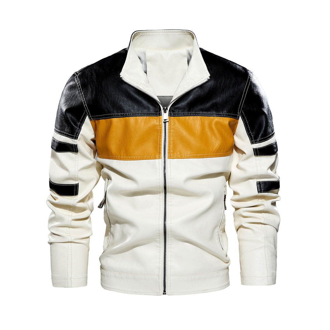 Herren modische Bikerjacke imitat mit kontrastierenden Farbpanelen R&B