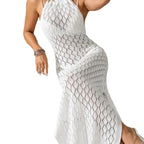 Damen gehäkeltes Maxi-Kleid mit tiefem V-Ausschnitt R&B