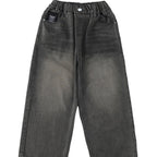 Damen lockere High-Waist Jeans mit elastischem Bund und geradem Bein R&B