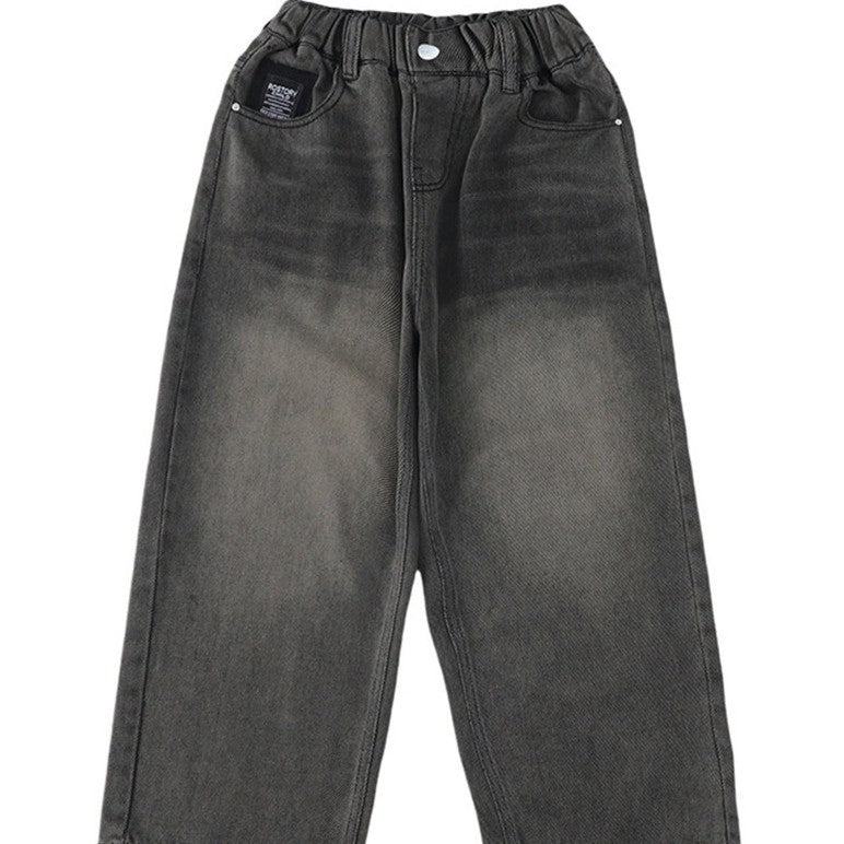 Damen lockere High-Waist Jeans mit elastischem Bund und geradem Bein R&B