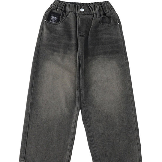 Damen lockere High-Waist Jeans mit elastischem Bund und geradem Bein R&B