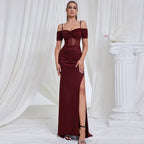 Damen Maxikleid mit schicker Raffung und sexy Schlitz R&B