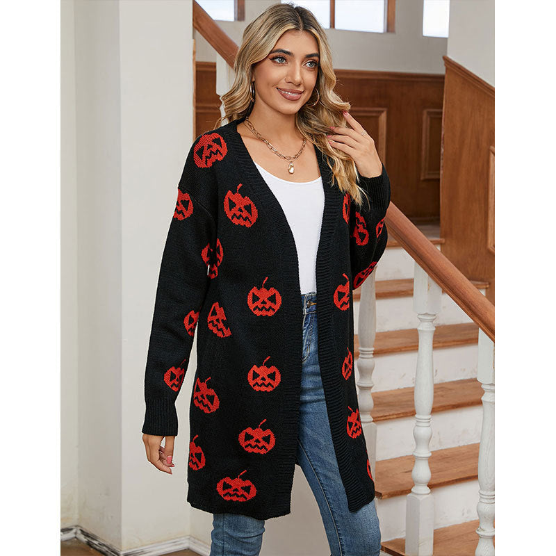 Damen Strick-Cardigan mit kreativem Halloween-Motiv R&B