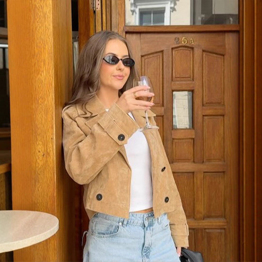 Damen modische Cropped Jacke aus hochwertigem Wildleder R&B