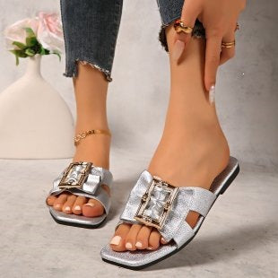 Damen modische Riemchen-Sandalen mit funkelndem Schmuckdetail R&B