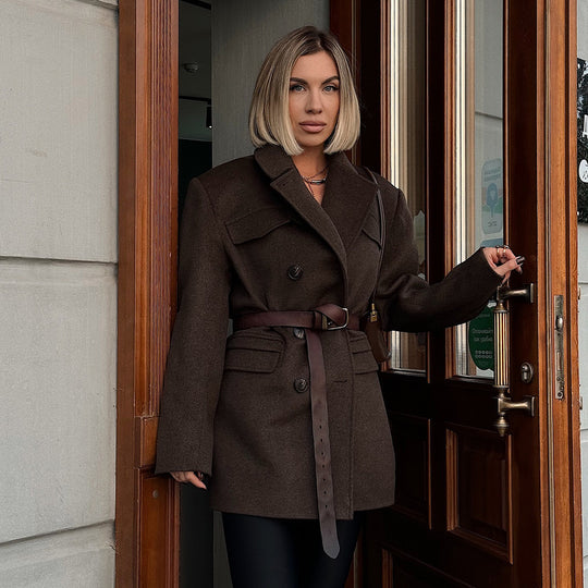 Damen Modische Oversized-Trenchjacke mit Karomuster R&B
