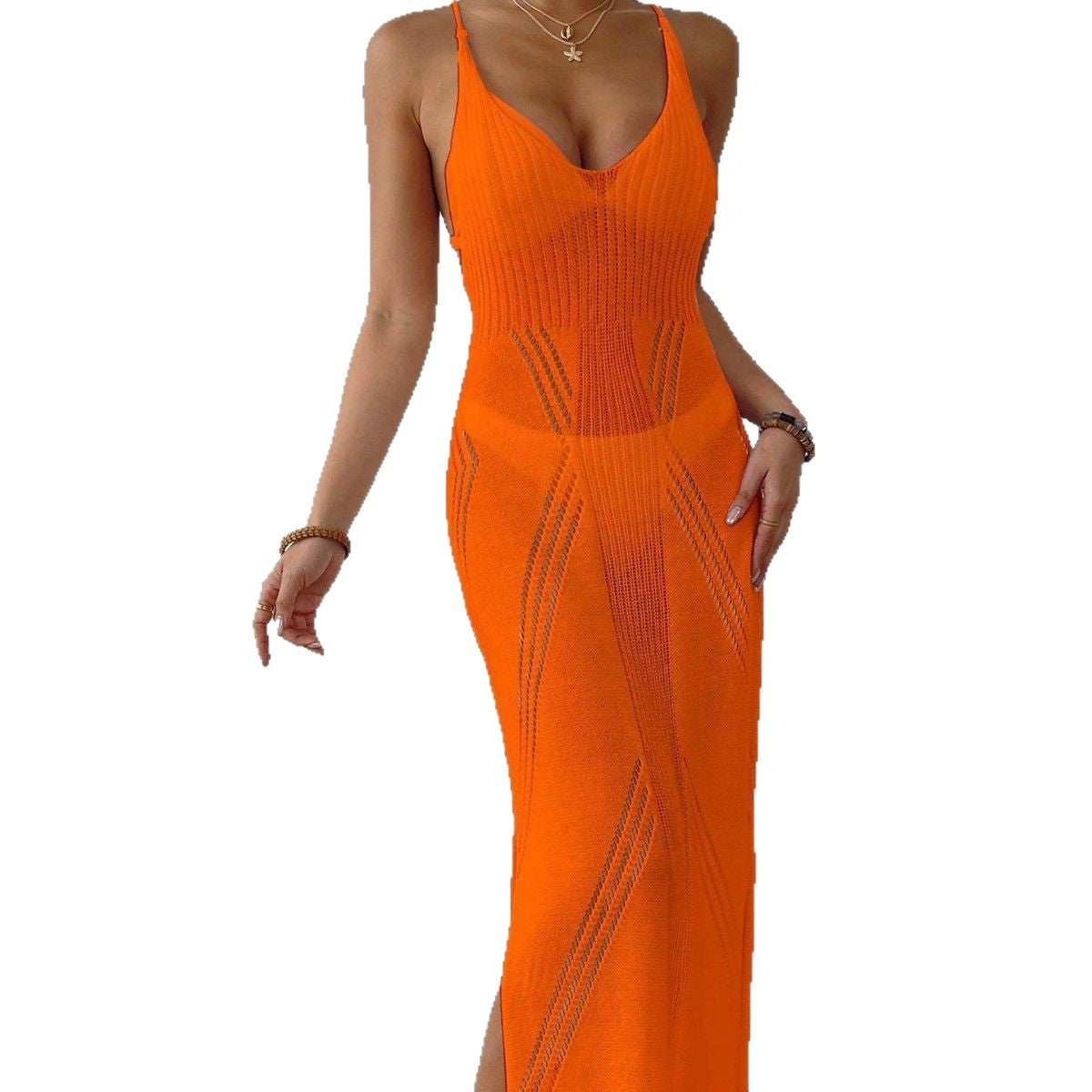 Damen Maxikleid mit raffiniertem Netzdesign R&B