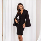 Damen Elegant geschnittenes Wickelkleid mit auffälligen Trompetenärmeln und V-Ausschnitt R&B