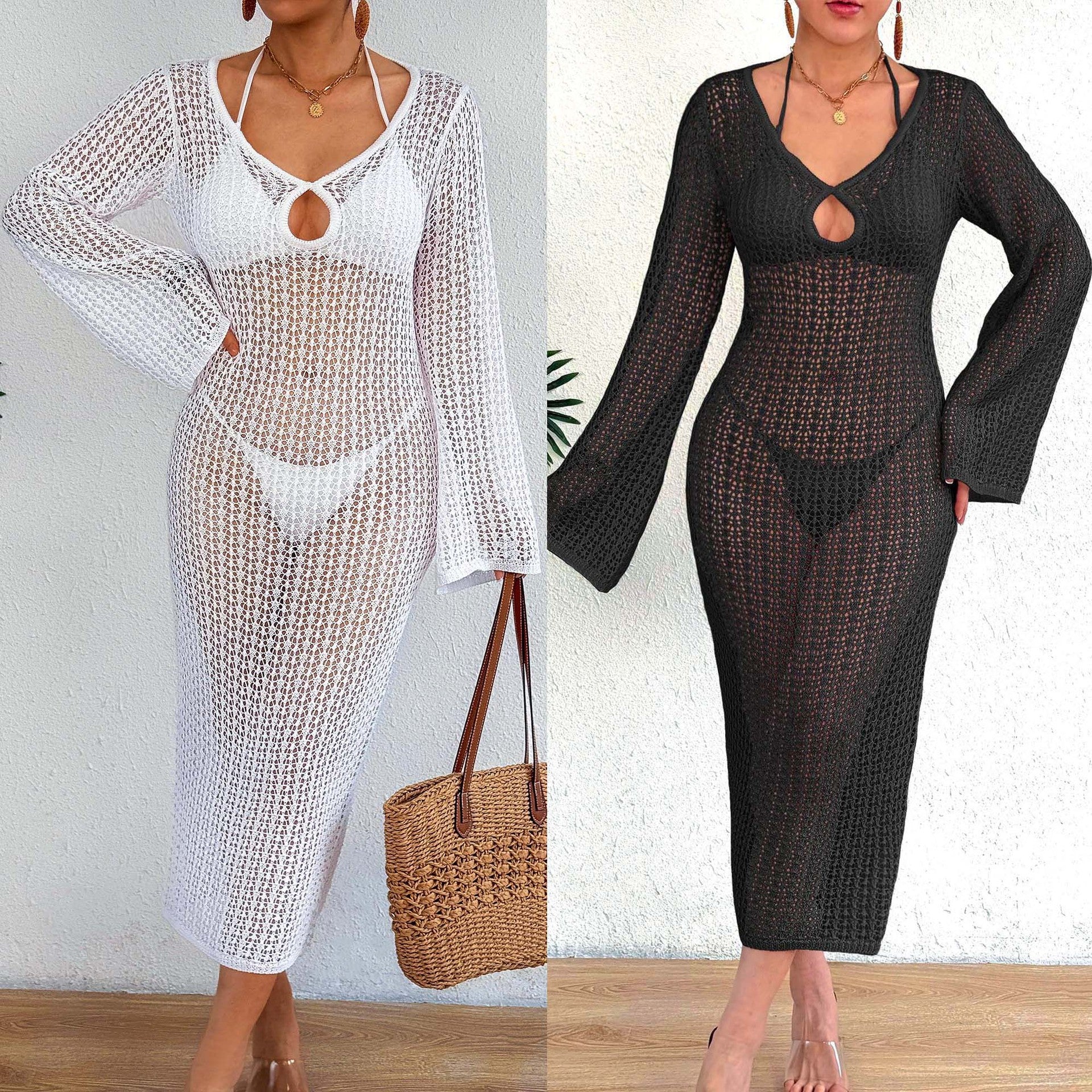Damen Häkel-Strandkleid mit elegantem Schlitz R&B