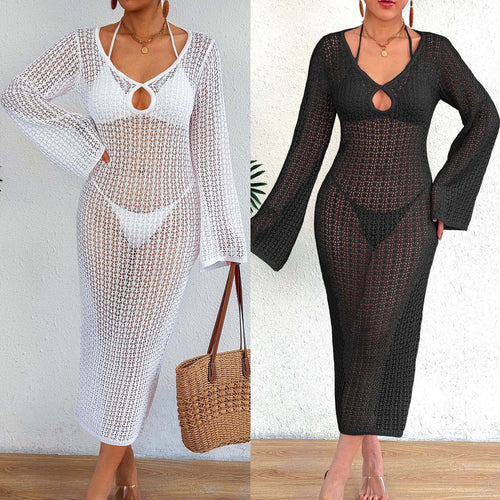 Damen Häkel-Strandkleid mit elegantem Schlitz R&B