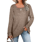Damen lässiger Strickpullover mit weitem Schnitt und modernem Rippenmuster R&B