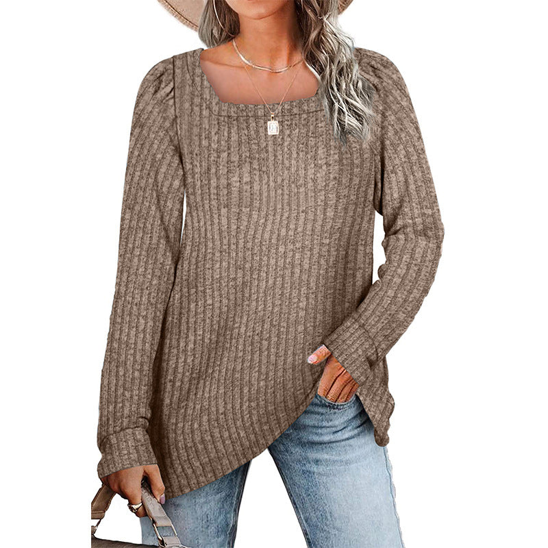 Damen lässiger Strickpullover mit weitem Schnitt und modernem Rippenmuster R&B