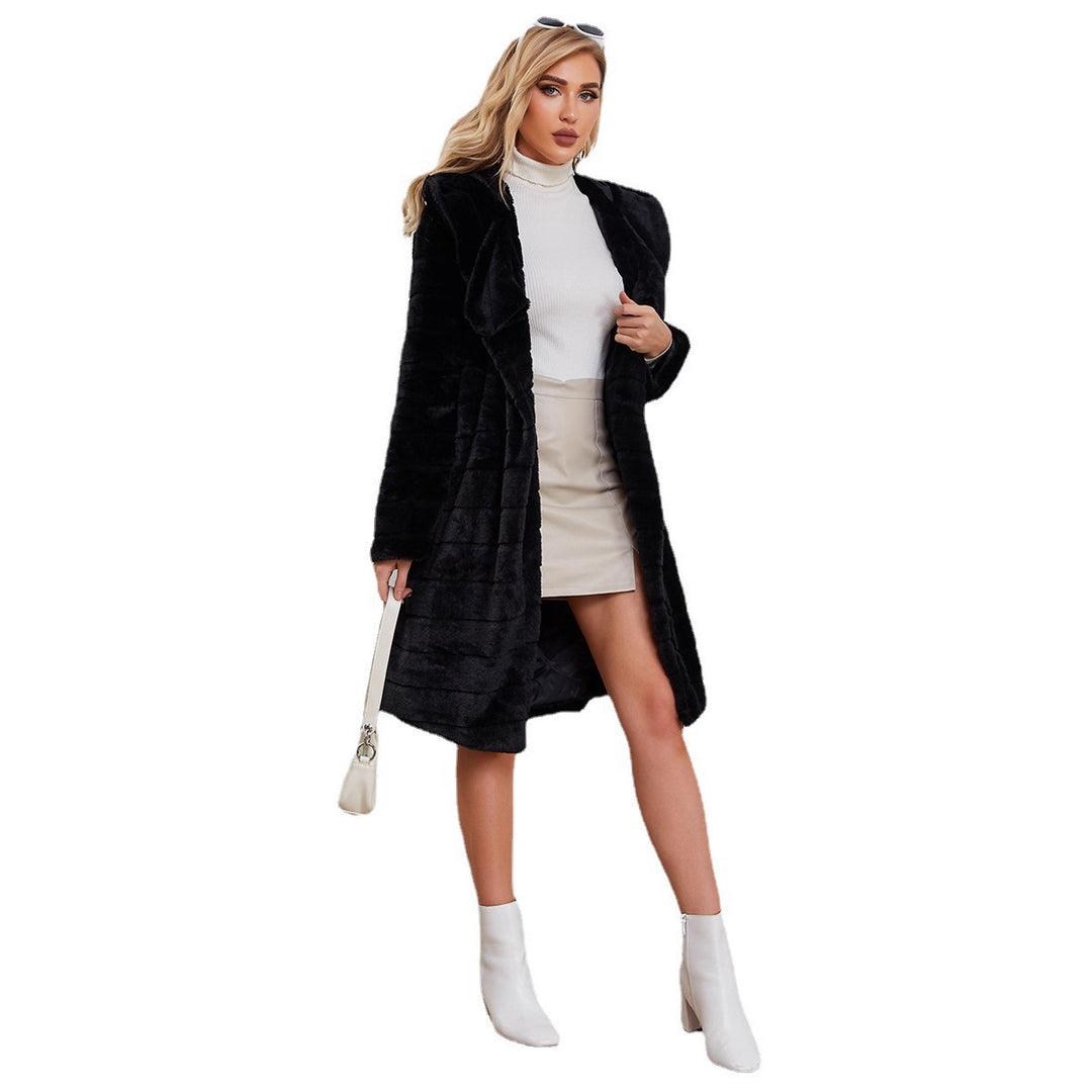 Damen Flauschiger Kunstpelzmantel mit übergroßer Kapuze und elegantem Kragen R&B